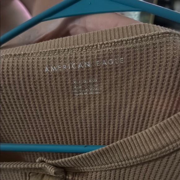 Tan Ribbed Button-Up Women's Top - Picture 2 of 2